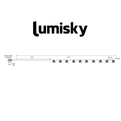 Guirlande lumineuse extérieur raccordable 10 abat-jour naturels en rotin MALY LIGHT HYBRID LED blanc chaud 8m solaire et sur secteur