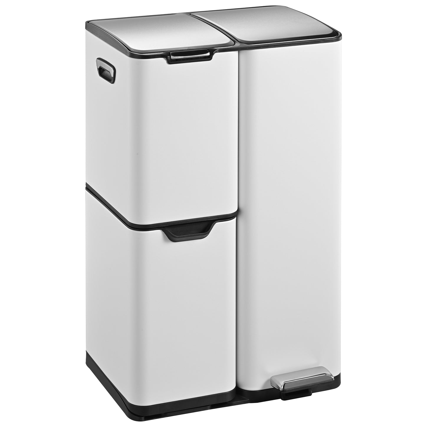 Poubelle de cuisine à pédale tri sélectif recyclage 60L(13+17+30L) HAJA en acier Inox Blanc avec seau