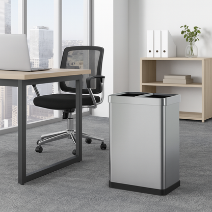 Poubelle de tri 2 x 30L en acier inoxydable TALLIN Open Top sans couvercle, design moderne pour bureau, cuisine, hôtel ou restaurant