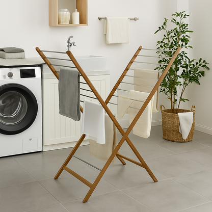 Séchoir à linge étendoir design en X en bois massif pliable 10M XENIA