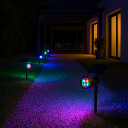 Lot de 2 spots solaires projecteur 2 en 1 à piquer ou à fixer dimmable LED multicolore SPIKY C34 H42cm