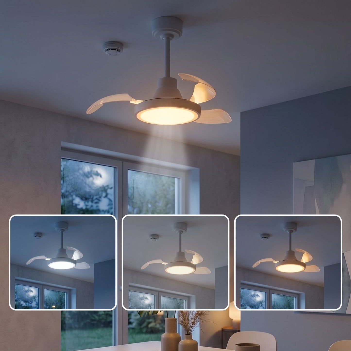 Ventilateur de Plafond BRYSEA 63cm avec Luminaire LED 20W Intégré Petit Ventilateur Silencieux 50dB pour Chambre Salon Cuisine Moteur DC 20W Basse Consommation Réversible Mode Été Hiver avec Télécommande Plafonnier Moderne 2100 Lumens Blanc