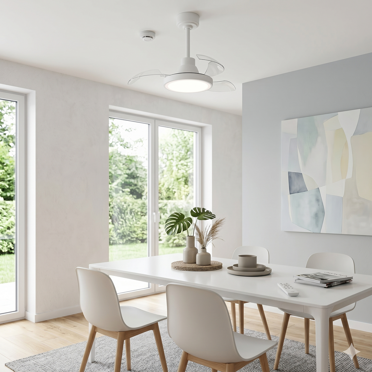 Ventilateur de Plafond BRYSEA 63cm avec Luminaire LED 20W Intégré Petit Ventilateur Silencieux 50dB pour Chambre Salon Cuisine Moteur DC 20W Basse Consommation Réversible Mode Été Hiver avec Télécommande Plafonnier Moderne 2100 Lumens Blanc