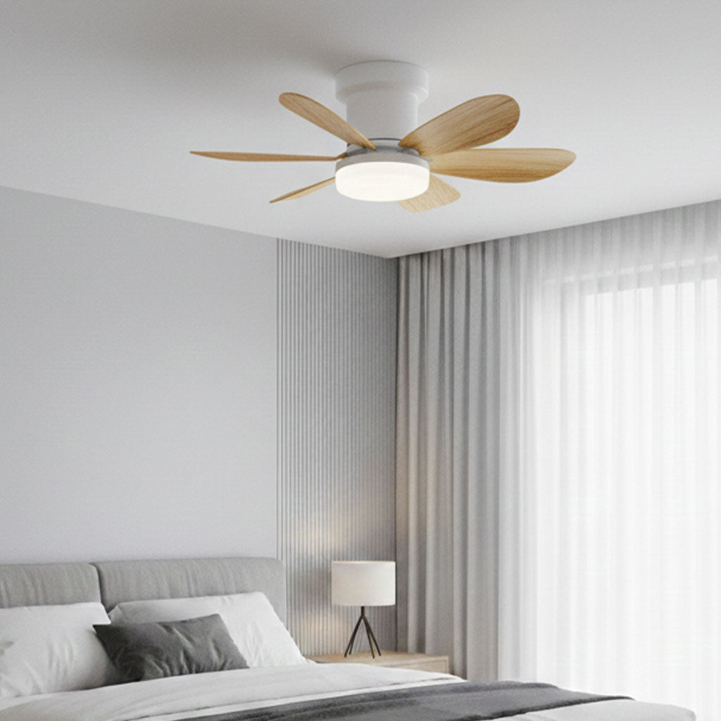 Ventilateur de Plafond 52cm avec Lampe LED MISTRAL Petit Ventilateur Silencieux Chambre Enfant Bureau Cuisine Moteur DC Basse Consommation Réversible Ete Hiver avec Télécommande Couleur bois