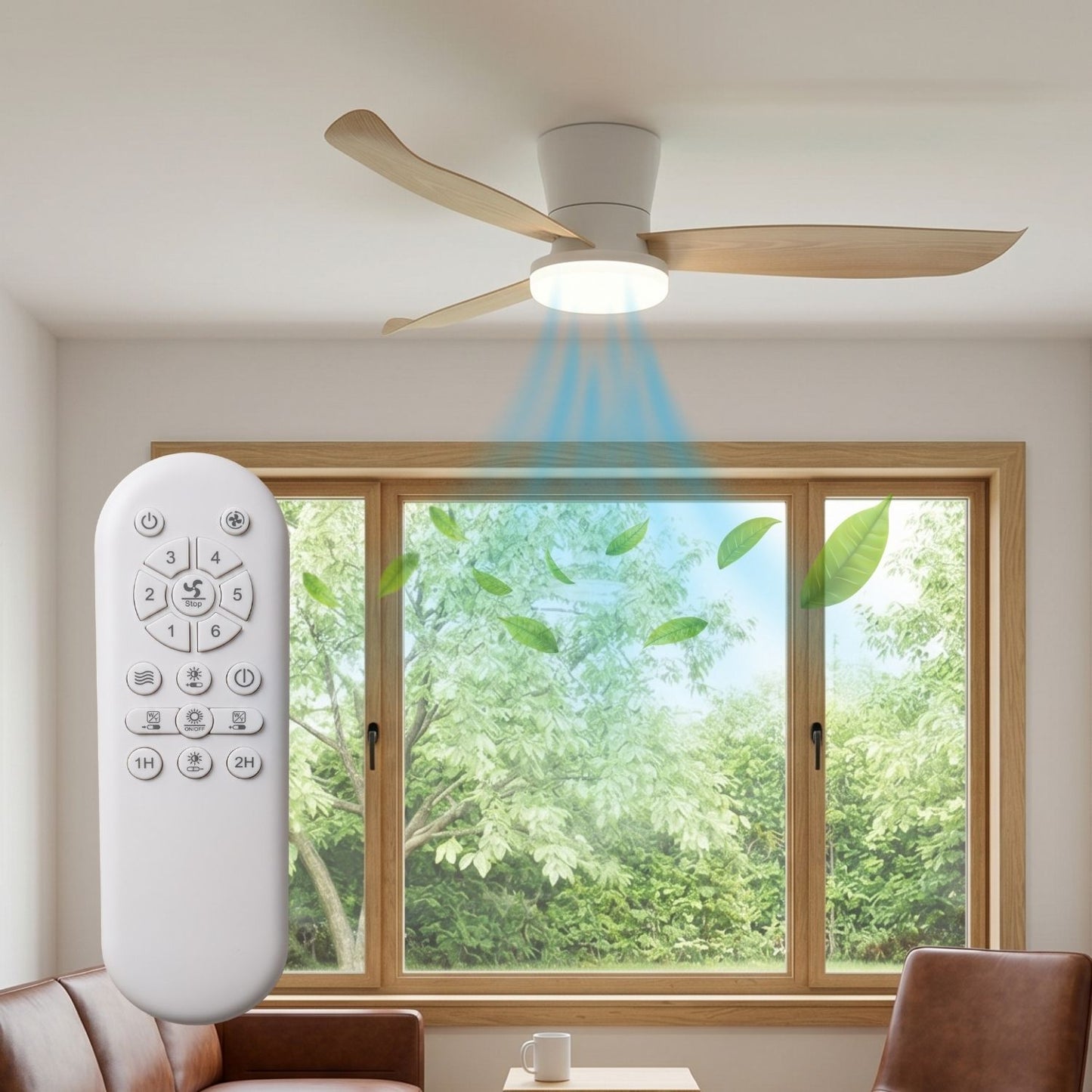 Ventilateur de Plafond BOREAL 107cm avec Éclairage LED 30W Intégré Grand Ventilateur Silencieux 35dB pour Salon Chambre Salle à Manger Moteur DC 30W Basse Consommation Réversible Mode Été Hiver avec Télécommande 2100 Lumens Blanc et Bois