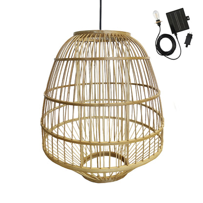 Suspension solaire MYKONOS SOLAR en bambou naturel avec câble hybride secteur et solaire 5m de longueur