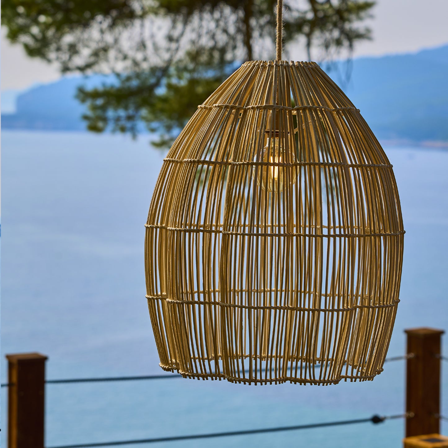 Suspension sur secteur pour l'extérieur AVILA OUTDOOR CABLE en rotin naturel style bohème 5m de longueur de câble