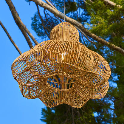 Suspension solaire RONDA SOLAR en rotin naturel avec câble hybride secteur et solaire 5m de longueur