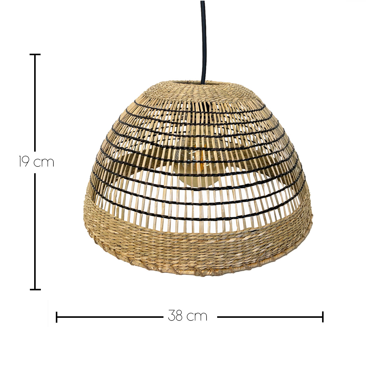 Suspension CESARE NOMAD en herbe marine naturelle style bohème avec ampoule LED nomade
