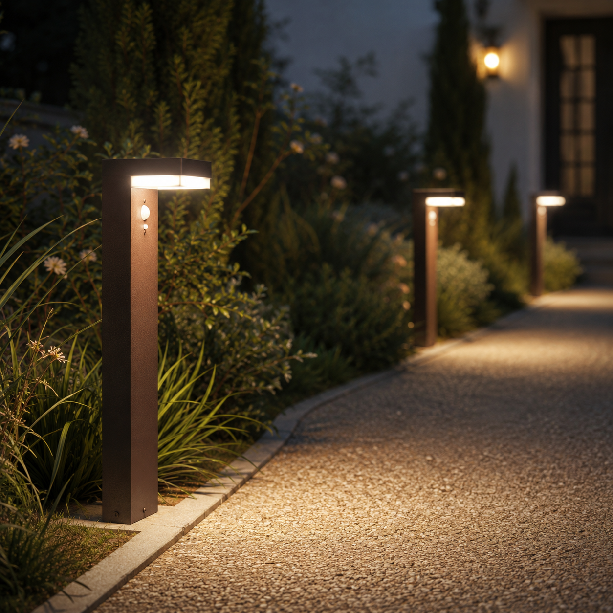 Balise solaire à fixer ou à planter LED blanc chaud avec détecteur de mouvement CENOVA TALL CORTEN H50cm