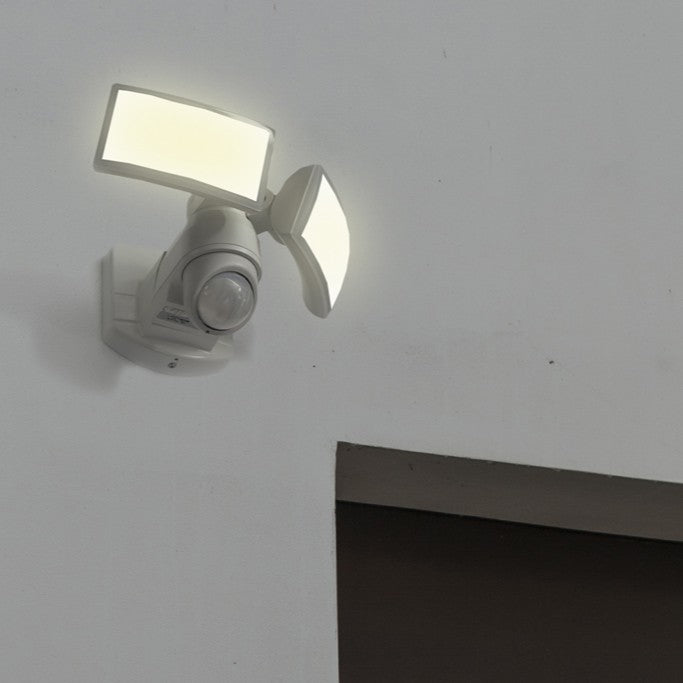 Double projecteur mural sur secteur blanc deux têtes orientables avec détecteur de mouvement ARC LED blanc froid H15,6cm