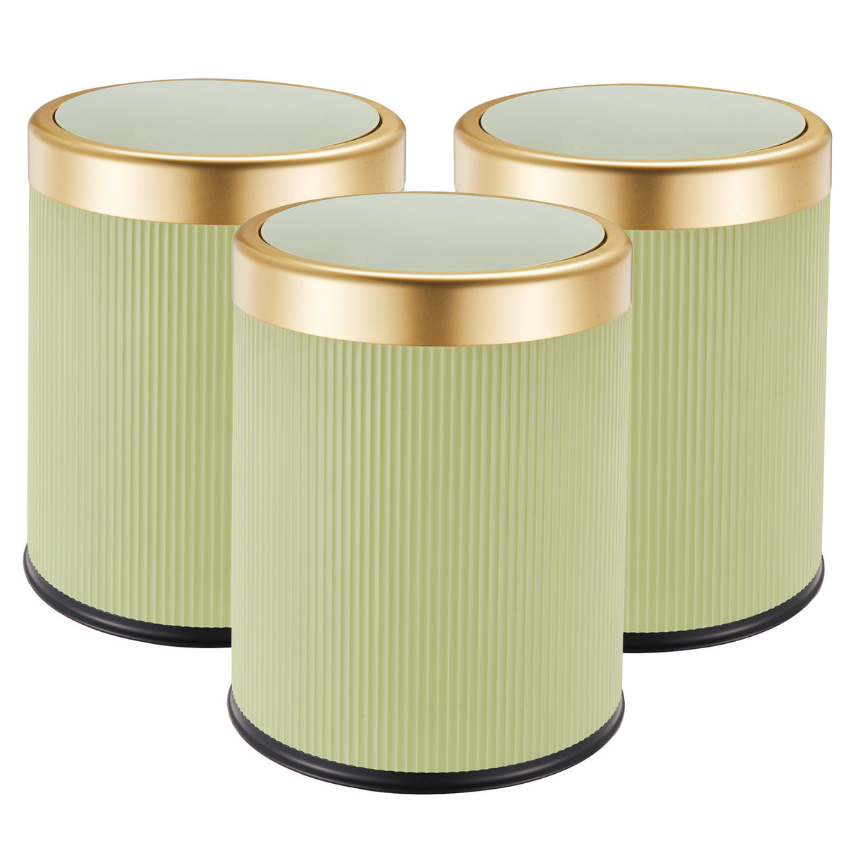 Lot de 3 Poubelle Push en Plastique 8L GLINT Vert et Or