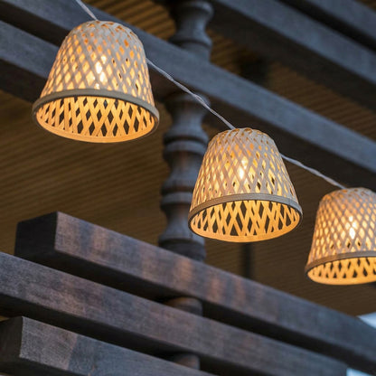 Guirlande lumineuse solaire et avec prise bambou naturel 10 abat-jour LED blanc chaud CHILL HYBRID 3.80m