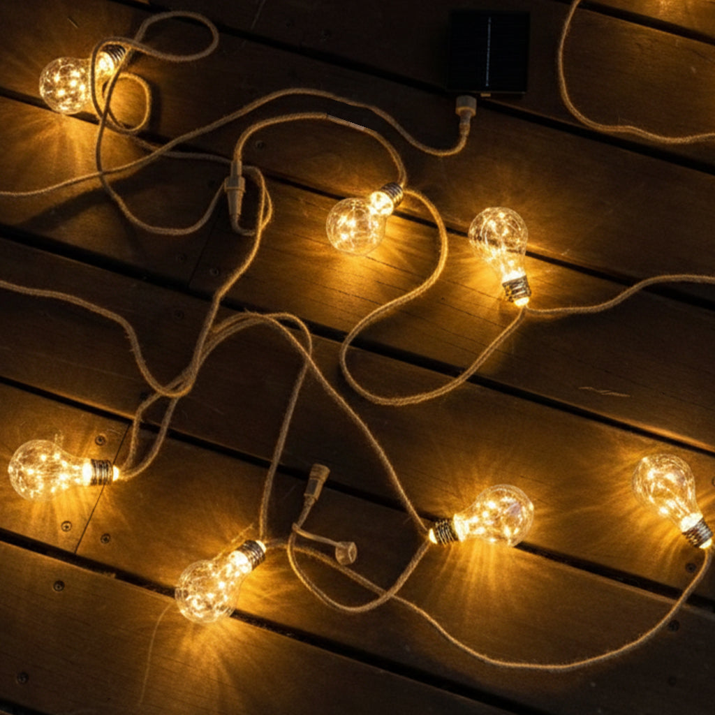 Lot de 2 guirlandes lumineuses solaires raccordables câble effet corde 20 globes effet étoilé LED blanc chaud 2x FANTASY STAR CORD SOLAR 13m