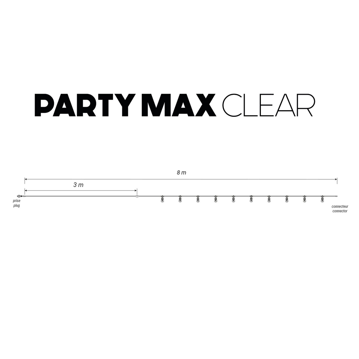 Guirlande lumineuse extérieur taupe 10 globes transparents raccordable LED blanc chaud PARTY MAX CLEAR TAUPE 8m