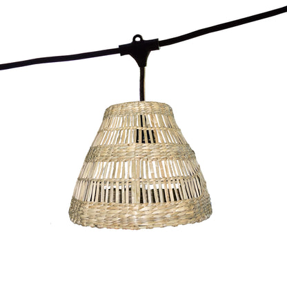 Lot de 2 guirlandes lumineuses extérieur connectables 14 abat-jour tressés D20cm style bohème ampoules filament E27 LED blanc chaud 2x TESSA LIGHT 10m