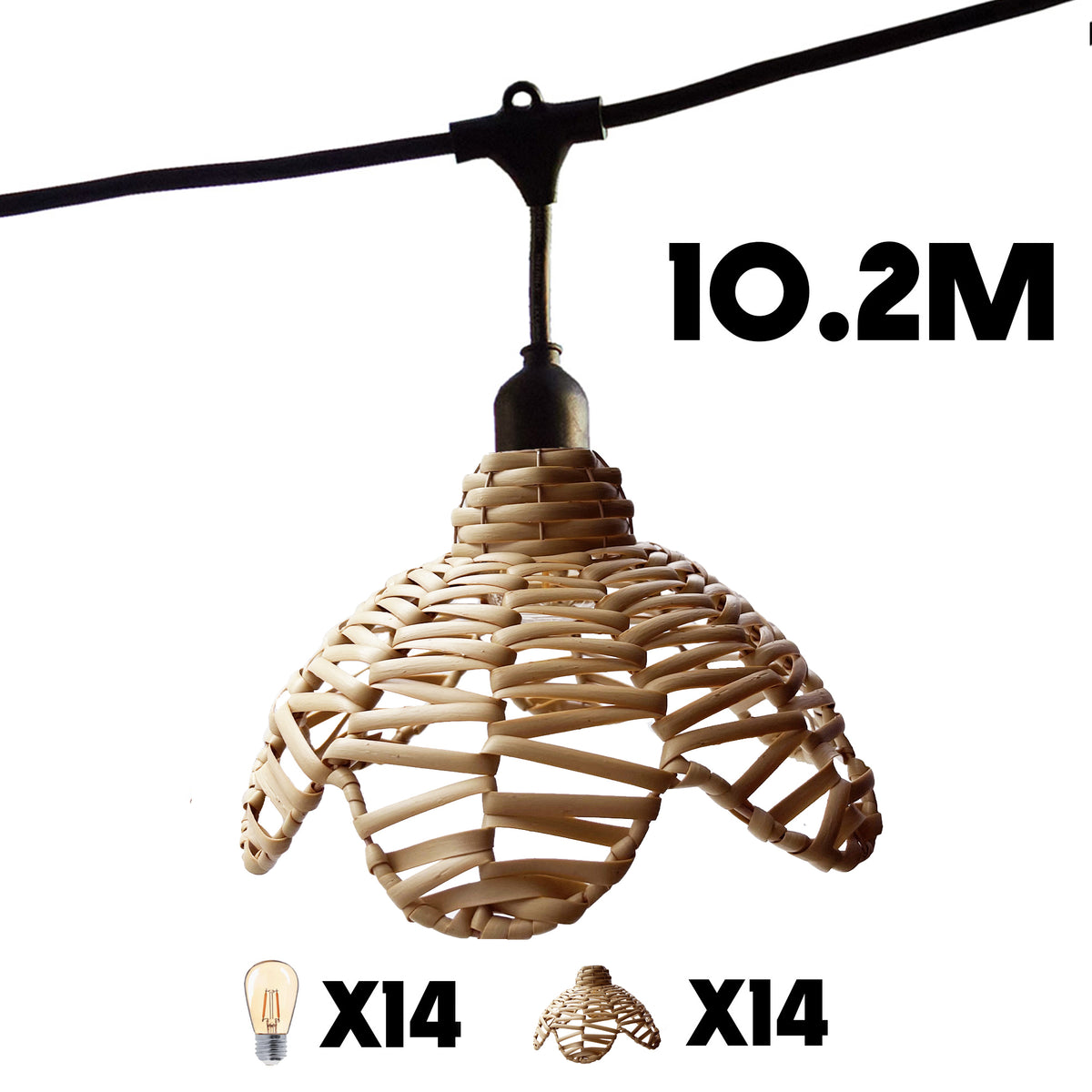 Lot de 2 guirlandes lumineuses extérieur connectables 14 abat-jour fleur en polyrotin style bohème ampoules filament E27 LED blanc chaud 2x FLOWER LIGHT 10m