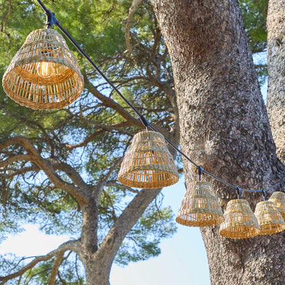 Guirlande lumineuse raccordable d'extérieur avec abat-jour en herbe marine style bohème 7 ampoules à filament douille E27 LED blanc chaud TESSA LIGHT 6m