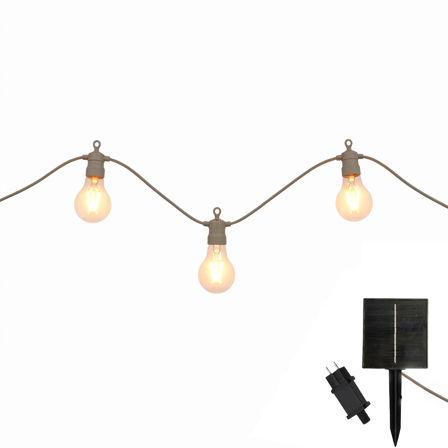 Guirlande lumineuse extérieur taupe 10 globes transparents raccordable LED blanc chaud PARTY MAX CLEAR HYBRID TAUPE 8m solaire et sur secteur