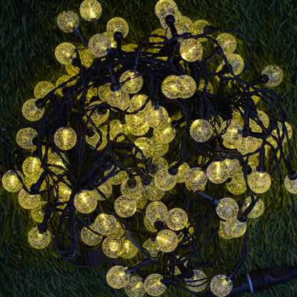 Lot de 2 guirlandes lumineuses solaires 120 boules LED blanc chaud 8 modes détecteur crépusculaire 2x FESTY WHITE 120 14m