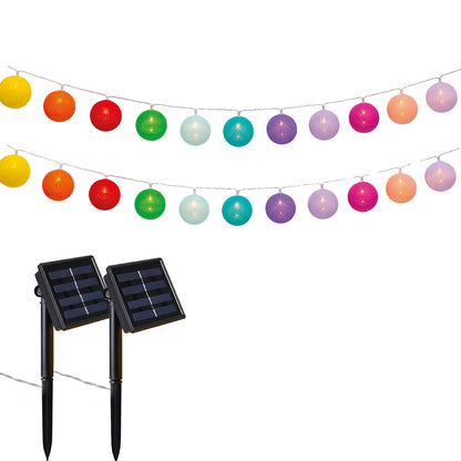 Lot de 2 guirlandes lumineuses solaires 10 boules de coton couleurs pastel LED blanc chaud détecteur crépusculaire 2x MIMY COLORS SOLAR 9m
