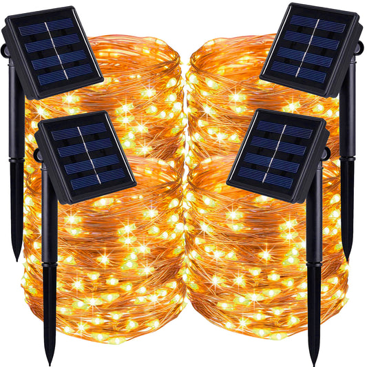 Lot de 4 guirlandes lumineuses solaires fil cuivre 400 micro LED blanc chaud 8 modes détecteur crépusculaire 4x SKINNY SOLAR 400 42m