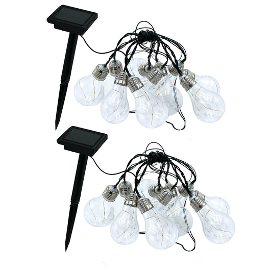 Lot de 2 guirlandes lumineuses solaires 10 globes effet étoilé micro LED blanc chaud 2x FANTASY STAR SOLAR 8m