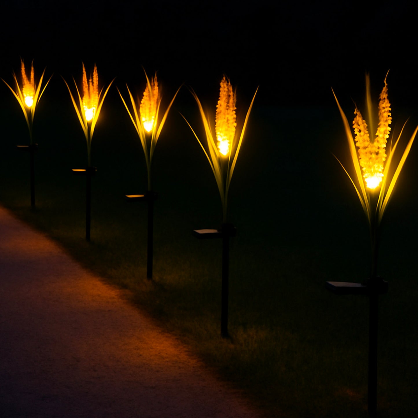 Lot de 6 balises plantes solaires à piquer LED blanc chaud 6x FERNY H58cm