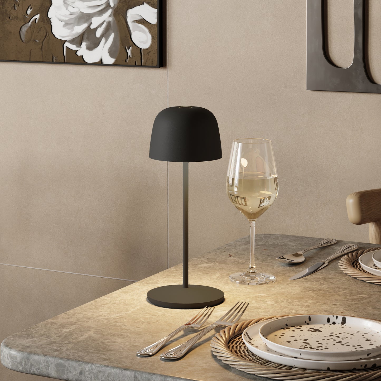 Lampe de table touch sans fil en aluminium gris anthracite LED SOPHIA ROCK blanc dimmable H28cm