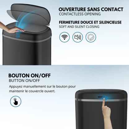 Poubelle cuisine automatique 58L LOGAN en acier INOX Noir Mat