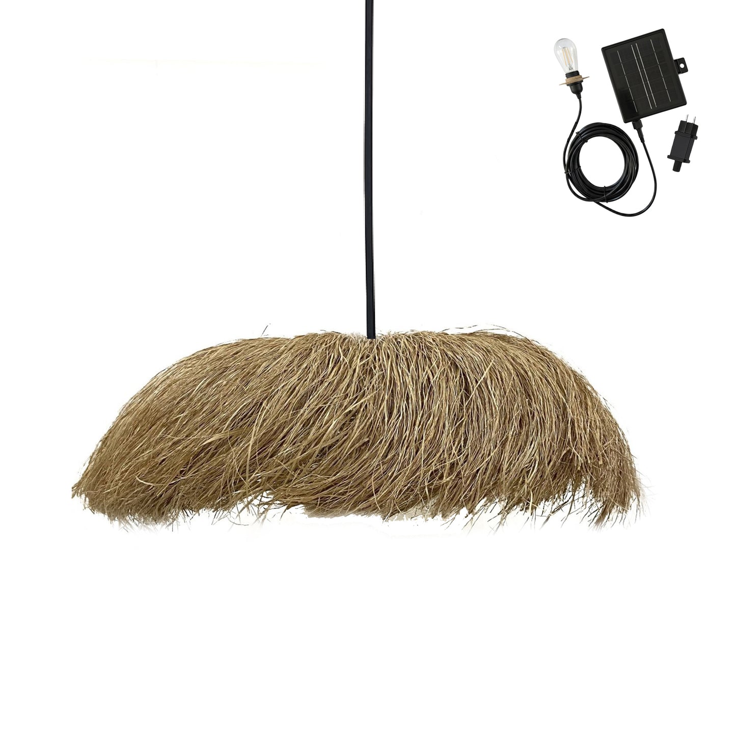 Suspension solaire HAVANA SOLAR en herbe marine et jute avec câble hybride secteur et solaire 5m de longueur