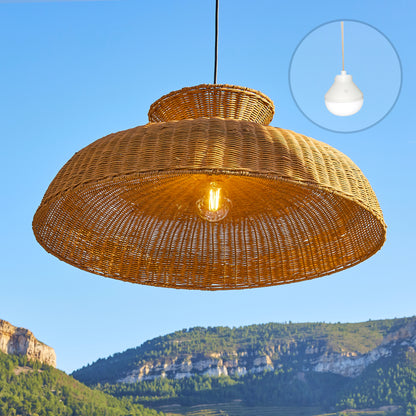 Suspension DARMA NOMAD en rotin style bohème avec ampoule LED blanc/RGB nomade