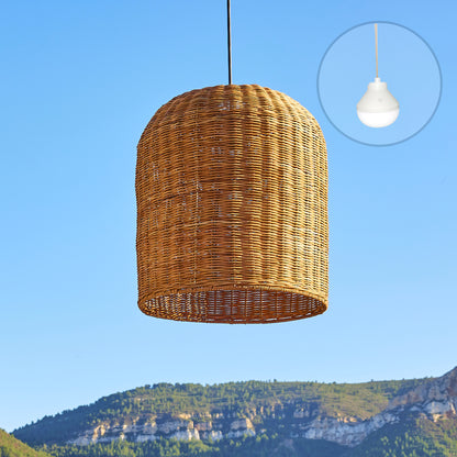 Suspension GIACOMO NOMAD en rotin naturel style bohème avec ampoule LED nomade