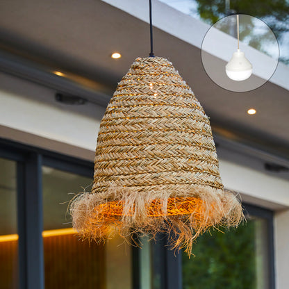 Suspension ANAFI NOMAD en jonc de mer naturel style bohème avec ampoule LED nomade