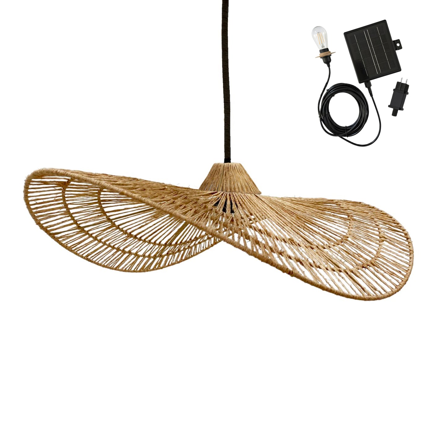Suspension solaire MARBELLA SOLAR en jute naturel avec câble hybride secteur et solaire 5m de longueur