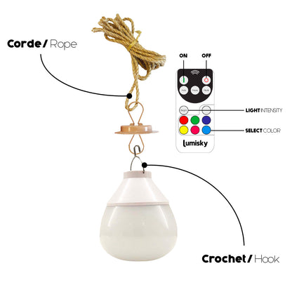 Suspension CESARE NOMAD en herbe marine naturelle style bohème avec ampoule LED nomade