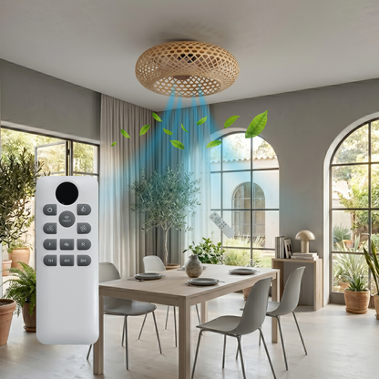 Ventilateur de Plafond SOLVIA 48cm Design Rotin Tressé Bohème avec 3 Douilles E27 Petit Ventilateur Ultrasilencieux 30dB pour Chambre et Salon Moteur DC 15W Basse Consommation Réversible Été Hiver avec Télécommande Plafonnier Naturel Wicker Weaving