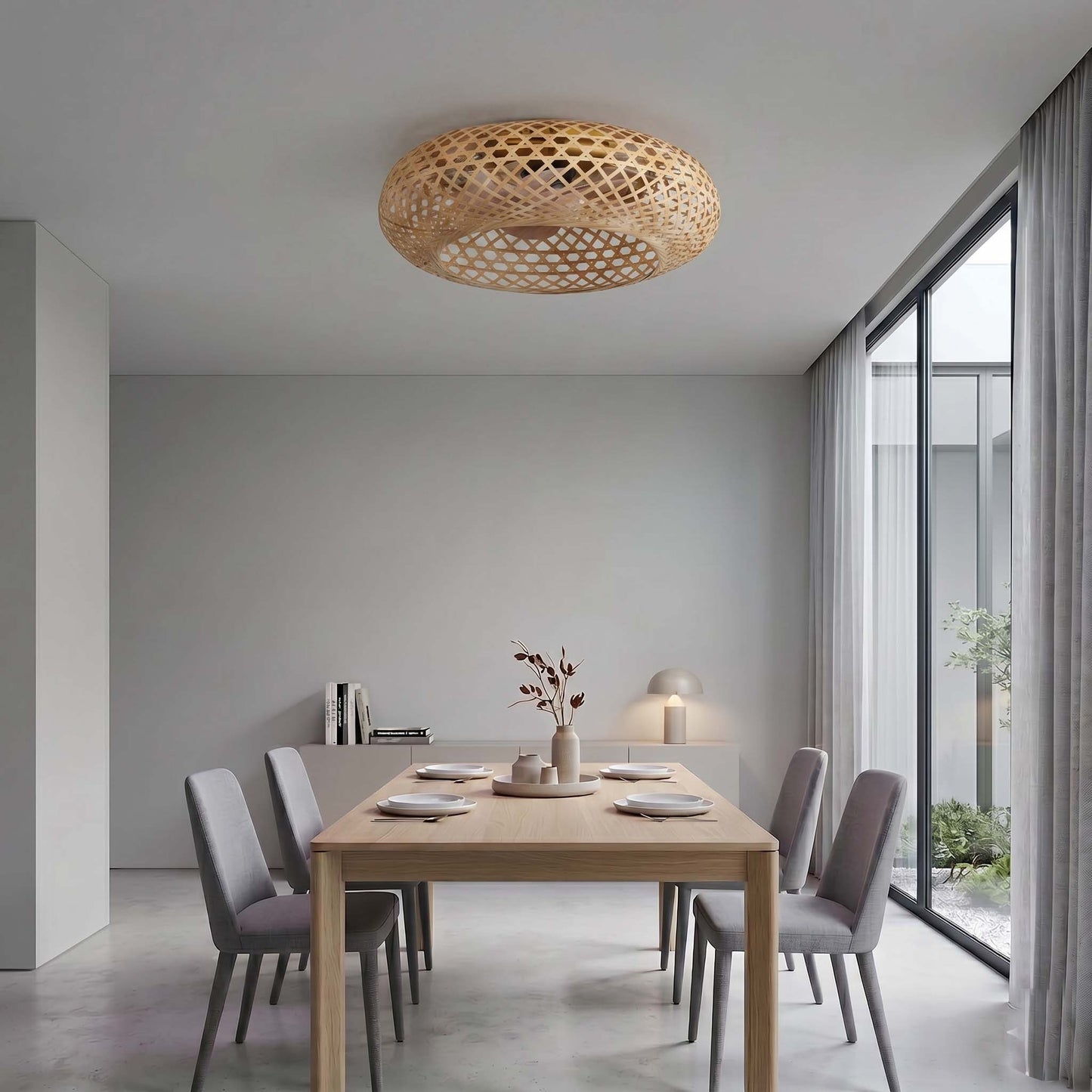 Ventilateur de Plafond SOLVIA 48cm Design Rotin Tressé Bohème avec 3 Douilles E27 Petit Ventilateur Ultrasilencieux 30dB pour Chambre et Salon Moteur DC 15W Basse Consommation Réversible Été Hiver avec Télécommande Plafonnier Naturel Wicker Weaving
