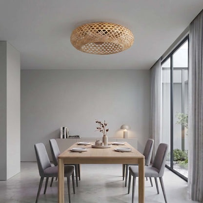 Ventilateur de Plafond SOLVIA 48cm Design Rotin Tressé Bohème avec 3 Douilles E27 Petit Ventilateur Ultrasilencieux 30dB pour Chambre et Salon Moteur DC 15W Basse Consommation Réversible Été Hiver avec Télécommande Plafonnier Naturel Wicker Weaving