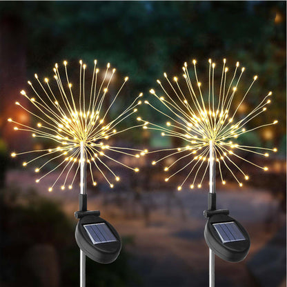 Lot de 2 balises solaires décoratives à planter LED 2x FIREWORKS SPIKE H97cm