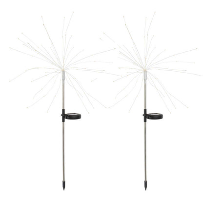 Lot de 2 balises solaires décoratives à planter LED 2x FIREWORKS SPIKE H97cm