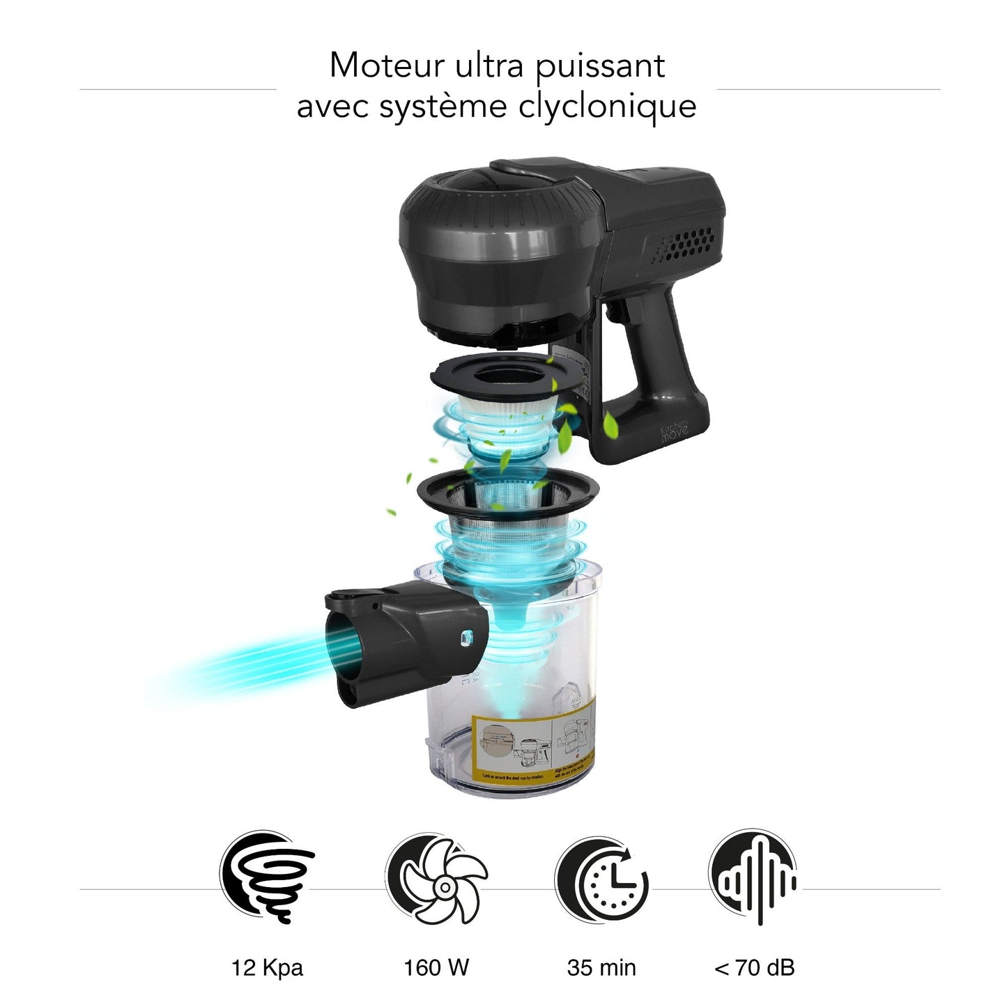 Aspirateur balai sans fil 2 en 1 multifonction sans sac avec brosse animaux 160W