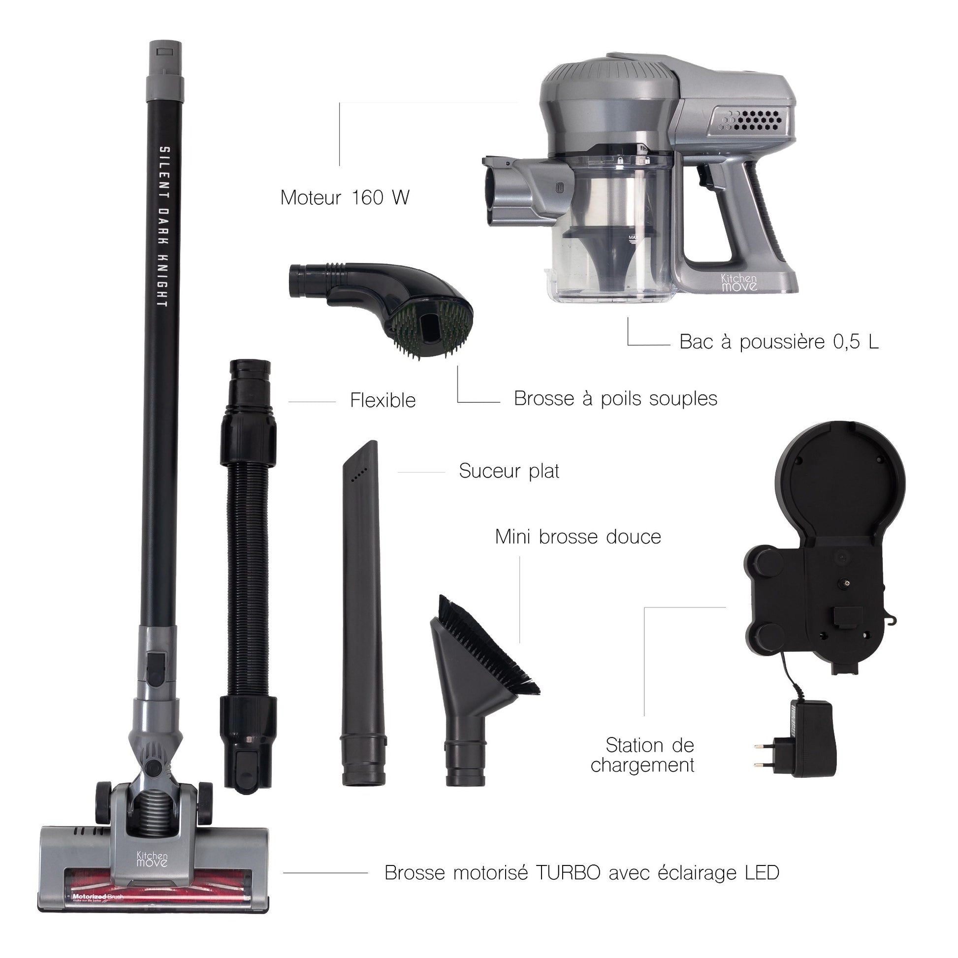 Aspirateur balai sans fil 2 en 1 multifonction sans sac avec brosse animaux 160W - REDDECO.com