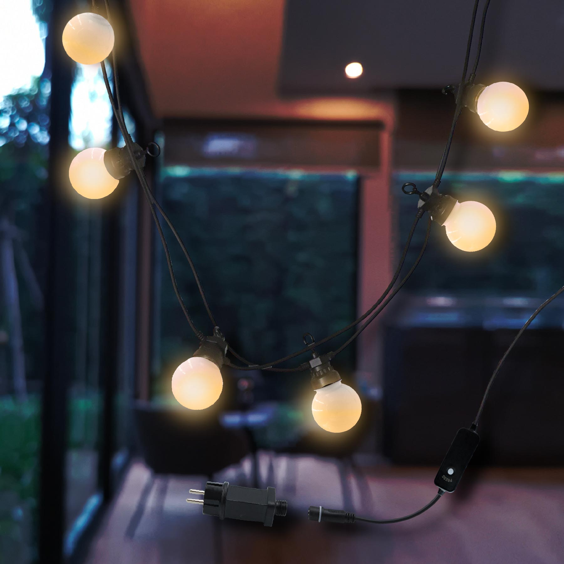 Guirlande lumineuse extérieur connectable 20 globes guinguette LED blanc chaud PARTY MILKY 9.60m 8 modes - REDDECO.com