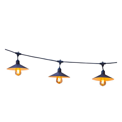 Guirlande lumineuse extérieure raccordable 6m avec 10 ampoules LED filament E27 blanc chaud VINTY LIGHT et abat-jour en métal style vintage