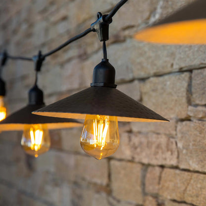 Guirlande lumineuse extérieure raccordable 6m avec 10 ampoules LED filament E27 blanc chaud VINTY LIGHT et abat-jour en métal style vintage