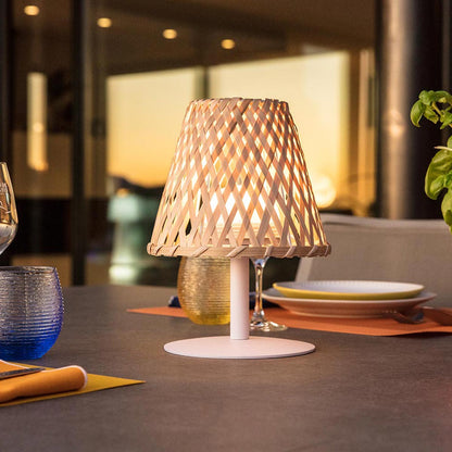 Lampe de table sans fil bambou naturel LED blanc chaud/blanc dimmable IBIZA H26cm - REDDECO.com