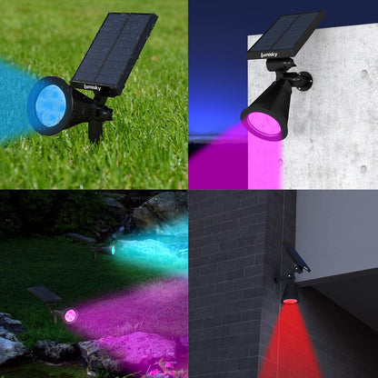 Lot de 2 spots solaires projecteur 2 en 1 à piquer ou à fixer dimmable LED multicolore SPIKY C34 H42cm - REDDECO.com