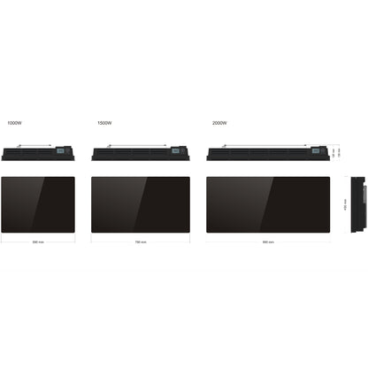 Radiateur électrique noir à inertie sèche bloc CERAMIQUE + facade VERRE écran LCD 1500W GLASS Norme NF