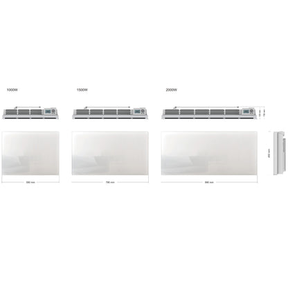 Radiateur électrique à inertie sèche bloc CERAMIQUE + facade VERRE écran LCD 1500W GLASS Norme NF